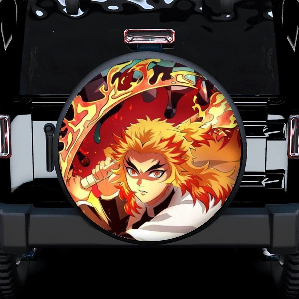 

Demon slayer kyojuro rengoku Spare Cover Waterproof Tire Cover Travel Spare Tire Cover Printed Cover Camper Car Accessories