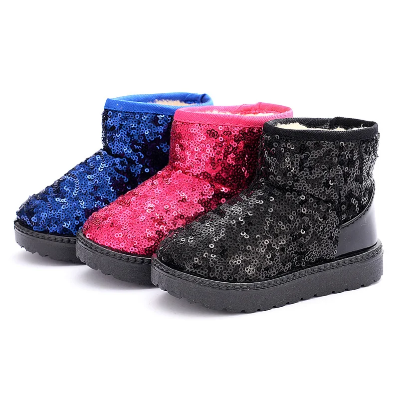 

Fashion Girls Short Boots Warm Thick Snow Boots Sequins Princess Shoes Baby Girl Winter Plus Velvet Boots Kids Shoes Soft Bottom