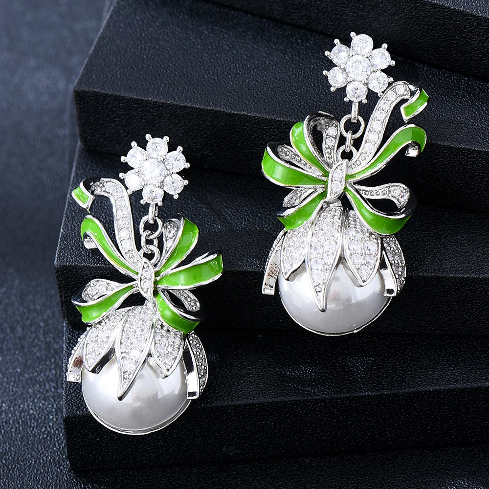 

Missvikki Luxury Gorgeous BowKnot Earrings For Women Cubic Zircon Wedding Bridal Jewelry Gift Nigerian Qatar Women Earrings Gift