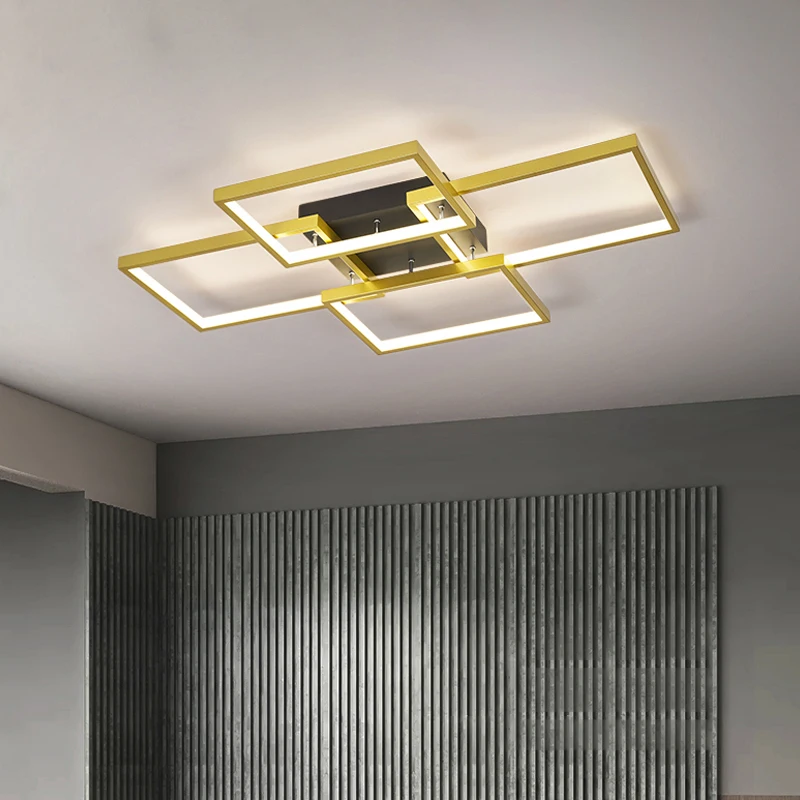 

Modern Style Design Led Chandelier For Living Room Bedroom Dining Room Kitchen Ceiling Lamp Gold Rectangle Remote Control Light