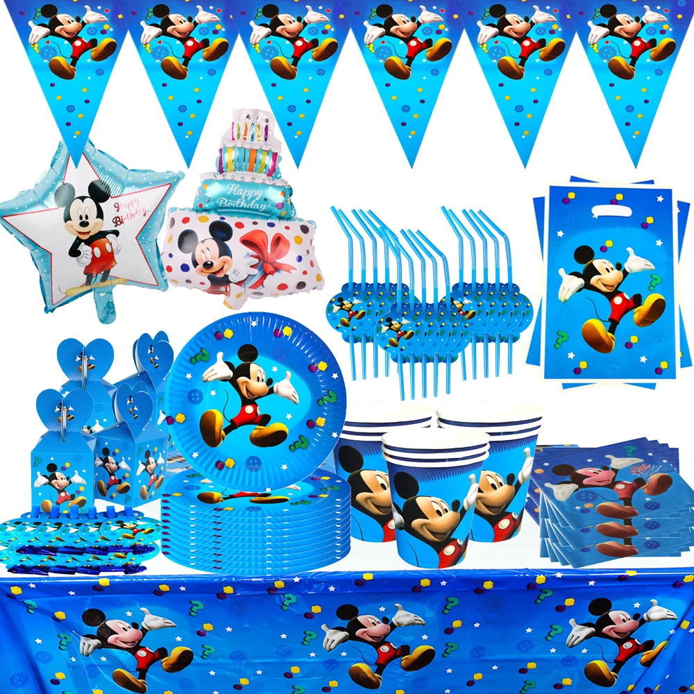 

Mickey Mouse Blue Theme Birthday Party Supplies Balloons Set Plates Cups Napkins Tablecloth Baby Shower Decoration Kids Boys