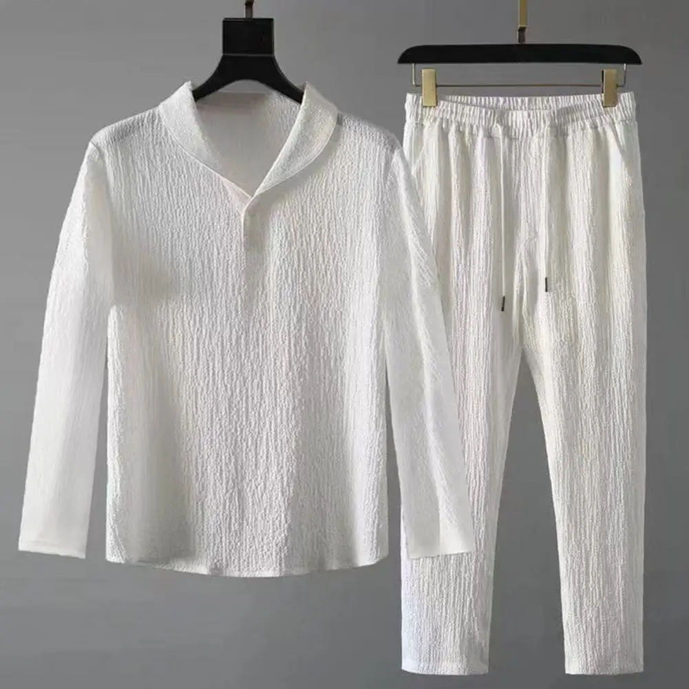 Popular Top Trousers Striped Pleats Autumn Loose Top Lace-up Pants Men Outfit Men Top Pants 1 Set