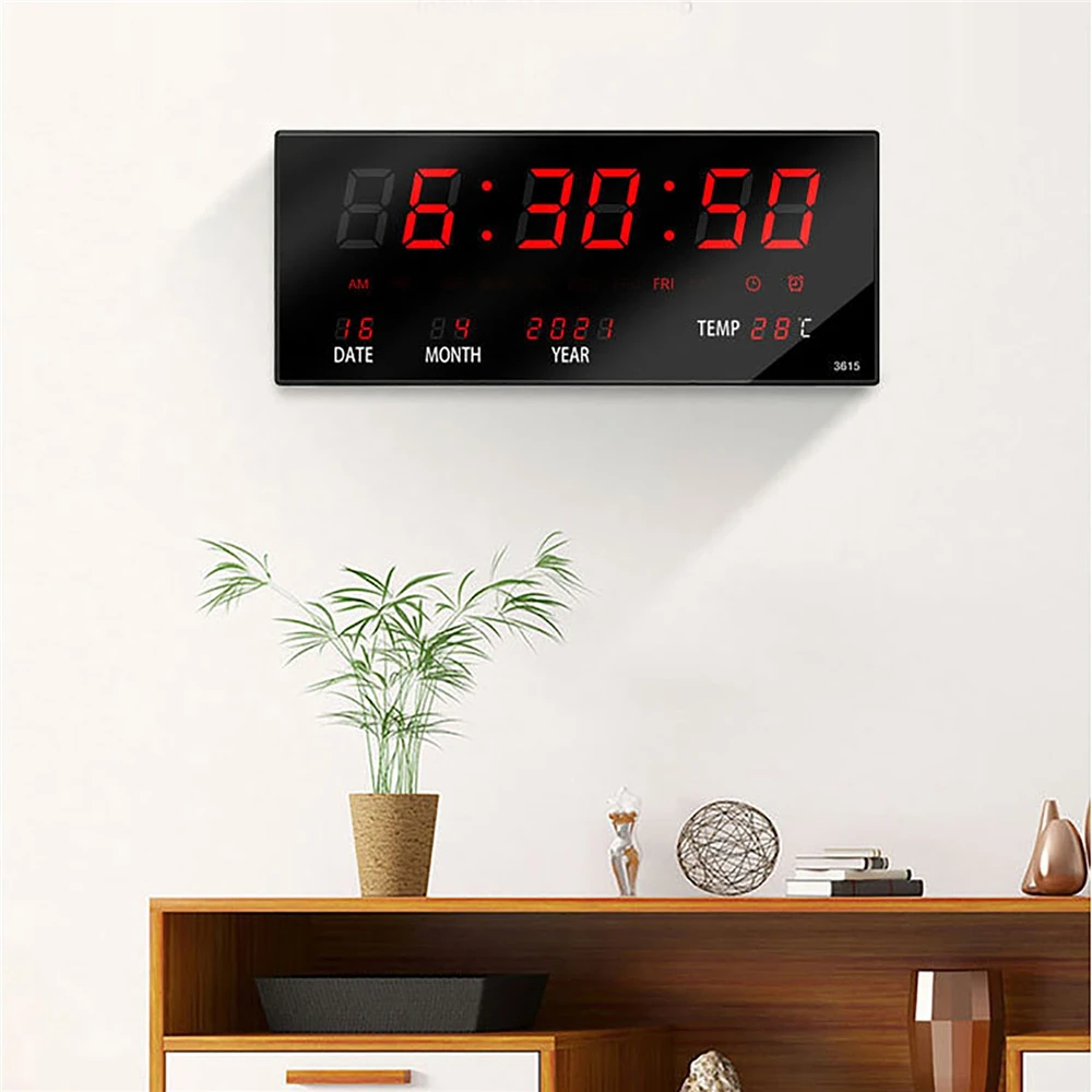 

Large Electronic Wall Clock Light Sensing Temperature Date Power Off Memory Table Clock Wall-Mounted Calendar Digital LED Clocks