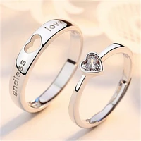 2pc love heart couple rings set for women men forever endless love electrocardiogram zircon open rings engagement jewelry gifts