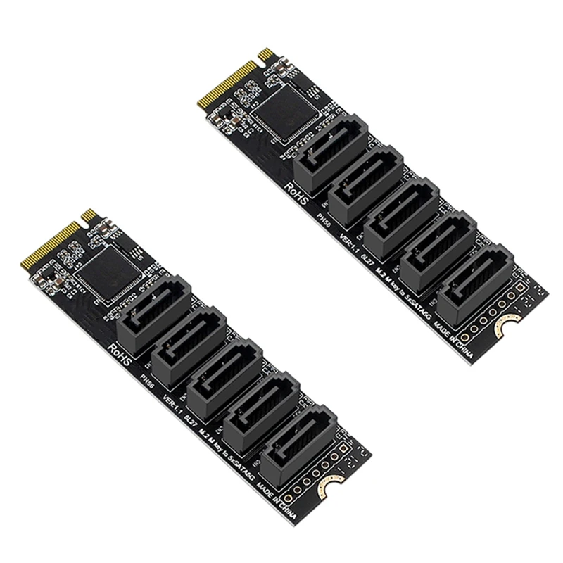 

2X M.2 To NGFF 5 Ports SATA3.0 Adapter Card JMB585 M.2 Key M SATA3.0 Expansion Card For PC Laptop