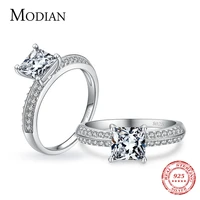 modian luxury square clear cz ring 100 real 925 sterling silver fashion sparkling finger rings for women wedding fine jewelry