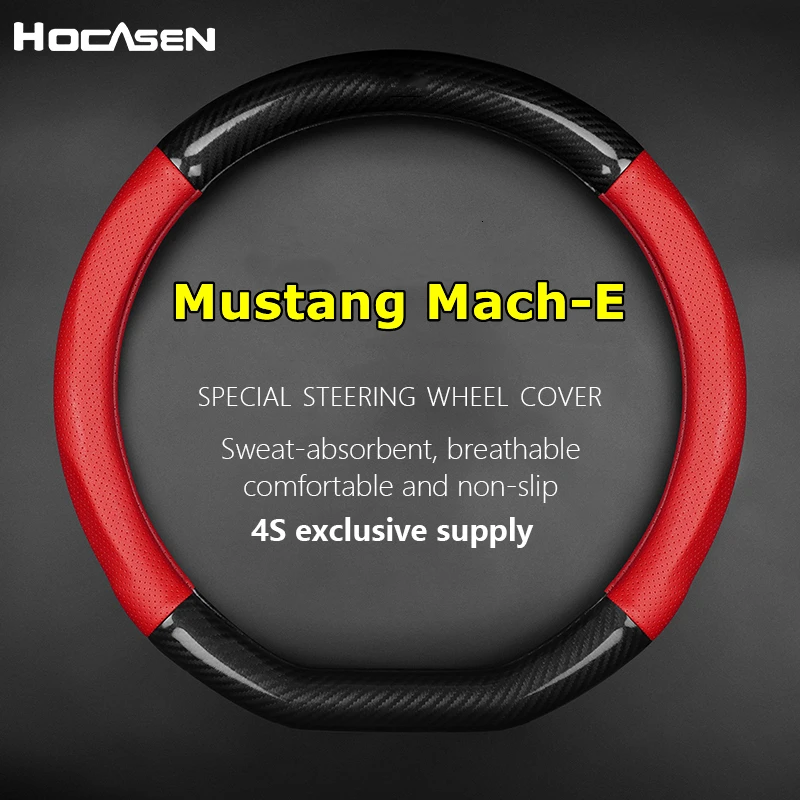 

Non-slip Case For Mustang Mach-E Steering Wheel Cover Genuine Leather Carbon Fiber For Ford Mustang MachE 2021