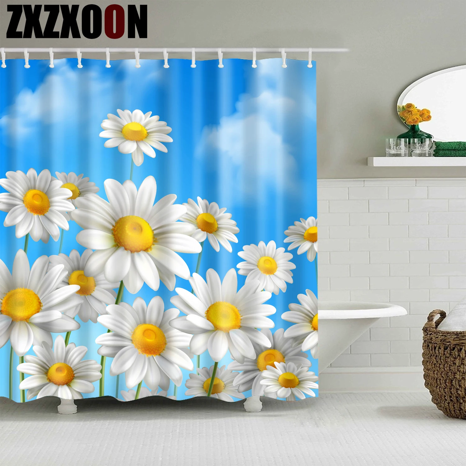 

3D Colorful Flowers Waterproof Fabric Shower Curtain Bathroom Curtains Sunflower Rose Printed Bath Screen Curtains Decor