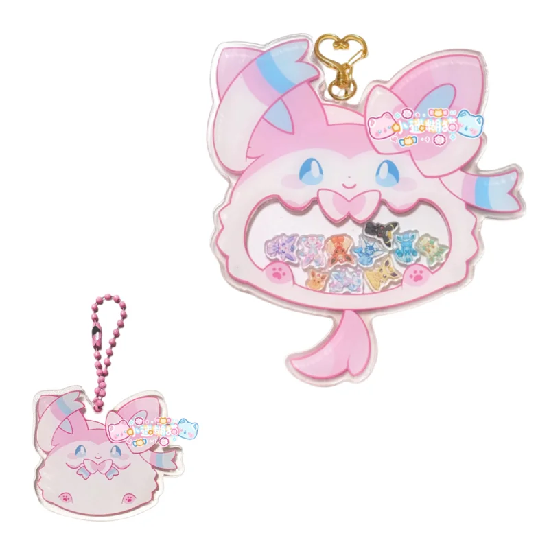Фото Акриловый брелок Sylveon Shaker с плавающими мини-шармами Eeveelution, подвеска для сумки, милый кавайный карманный монстр для фанатов игр и коллекционеров №1