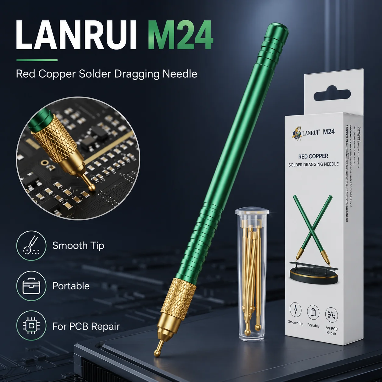 Фото Набор паяльных игл LANRUI M24 из красной меди для реболлинга FPC, паяльные прутки для ремонта телефонов, печатных плат, материнских плат, микросхем, BGA №1