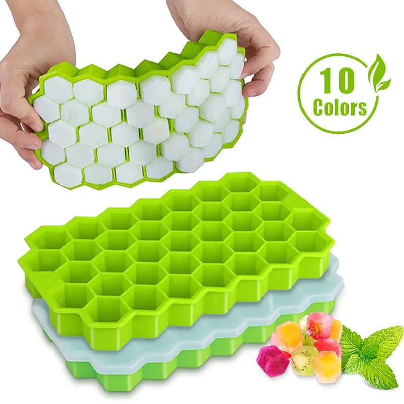 

SILIKOLOVE Creative Honeycomb Ice Cube Tray Reusable Silicone Ice Mold Ice cube Maker BPA Free Ice Mould with Removable Lids