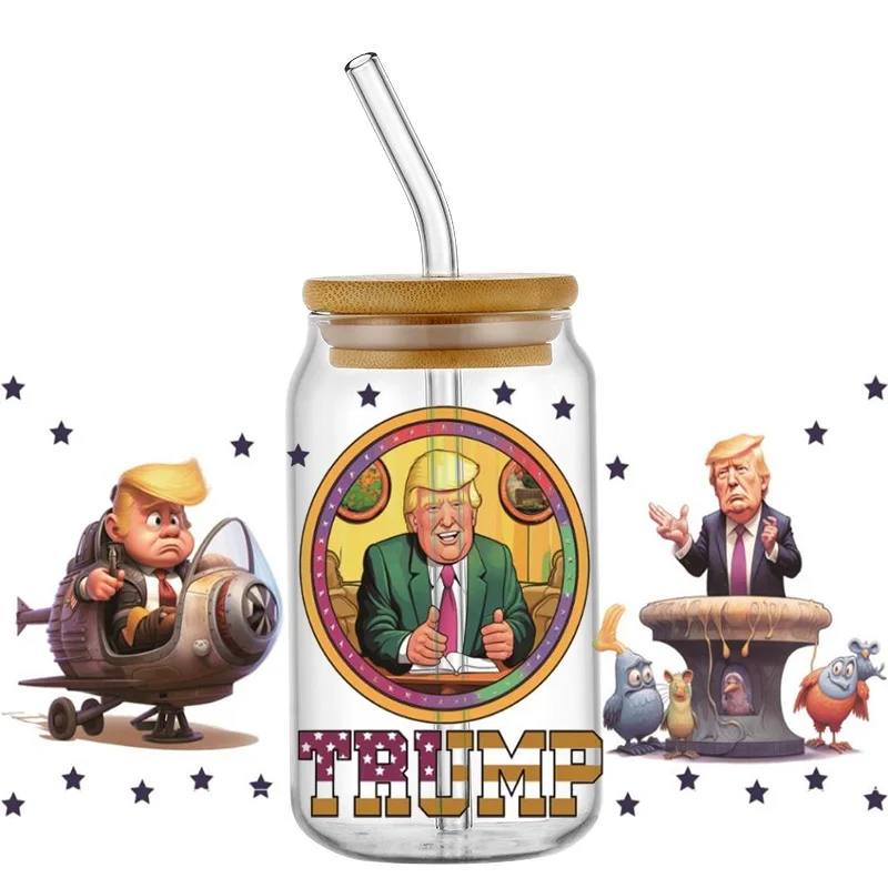 Наклейки 3D UV DTF для съемки с изображением Трампа 16 унций