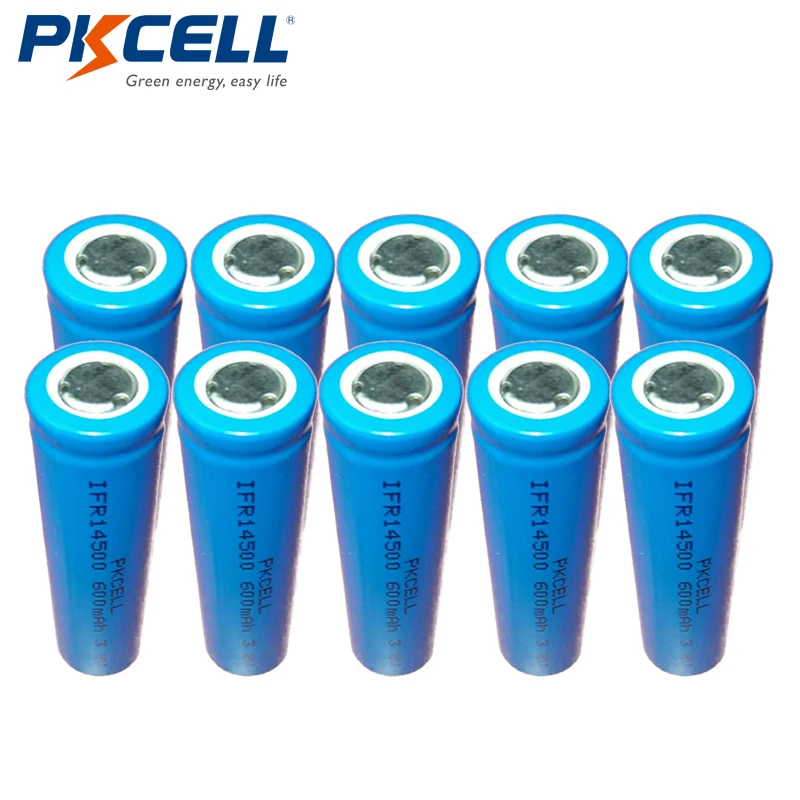 

10pcs PKCELL IFR 14500 3.2V IFR14500 Li-ion Battery 600mah LiFePO4 AA Rechargeable Lithium Batteries cell for camera