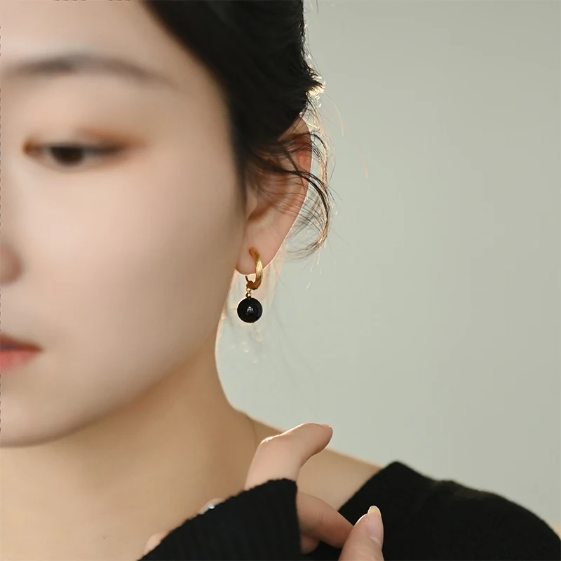 Натуральный черный агат катушка от комаров зажим для ушей без пирсинга женские