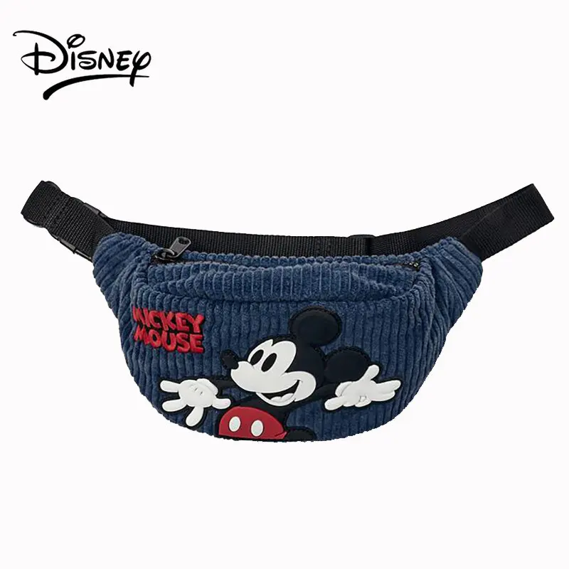 Disney Fanny Pack Blue Mickey Mouse Embroidered Plastic Avatar Corduroy Fabric for Children