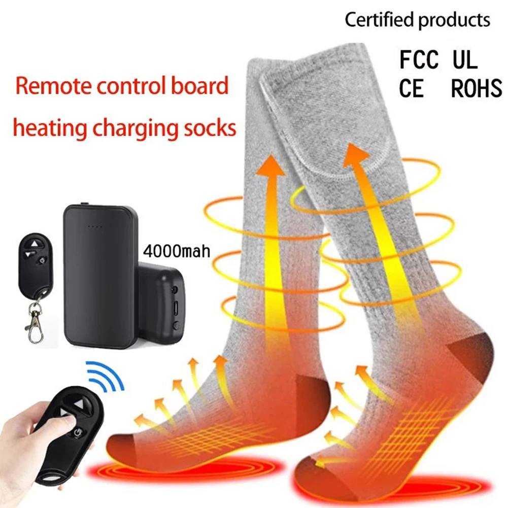 

Heated Socks Remote Control Electric Heating Socks 3 Heats Adjustment Rechargeable Thermal Winter Foot Warmer For Men Women