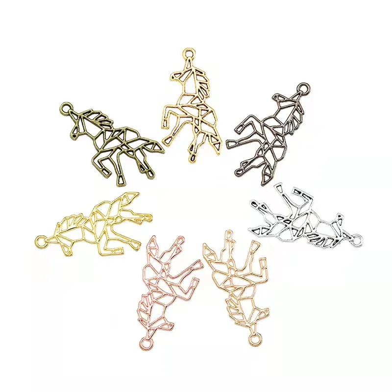 

10 шт./лот 28x20 мм, 6 цветов, сплав цинка, полый единорог, подвеска, подвеска, подходит для изготовления ювелирных изделий