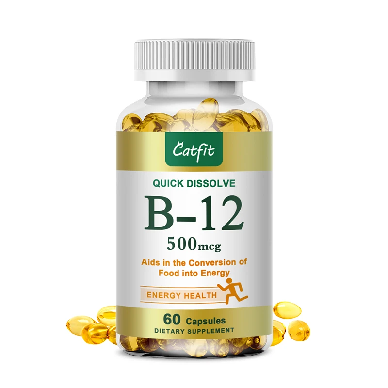 

Catfit Vitamin B12 Capsules 120 PCS Boosts Energy Performance Metabolism Nervous Immune System Blood Cell Cardiovascular Health