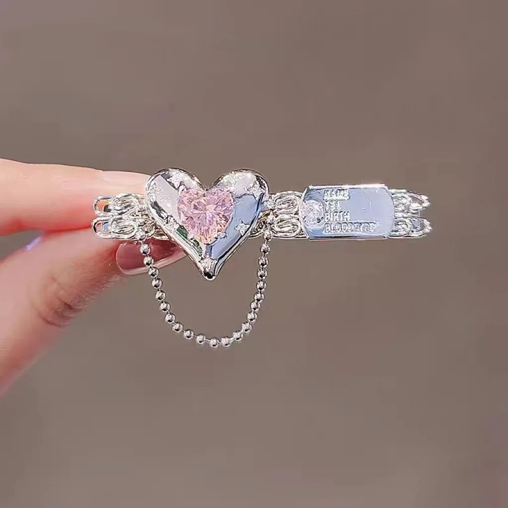 

2022 Alloy Rhinestone Metal Wind Sweet Love Hairpin Bangs Hairpin Tassel Chain Headdress Simple Duckbill Clip For Girls Women