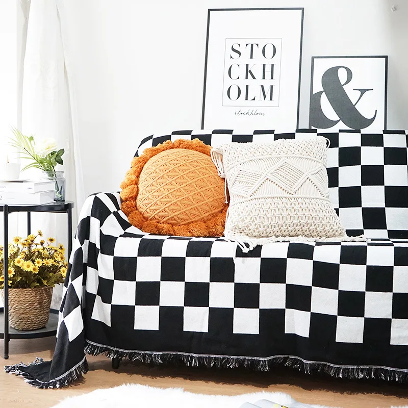 

Nordic checkerboard sofa blanket and throw home decorative bedspread plaid sofa cover large size outdoor camp blanket for picnic