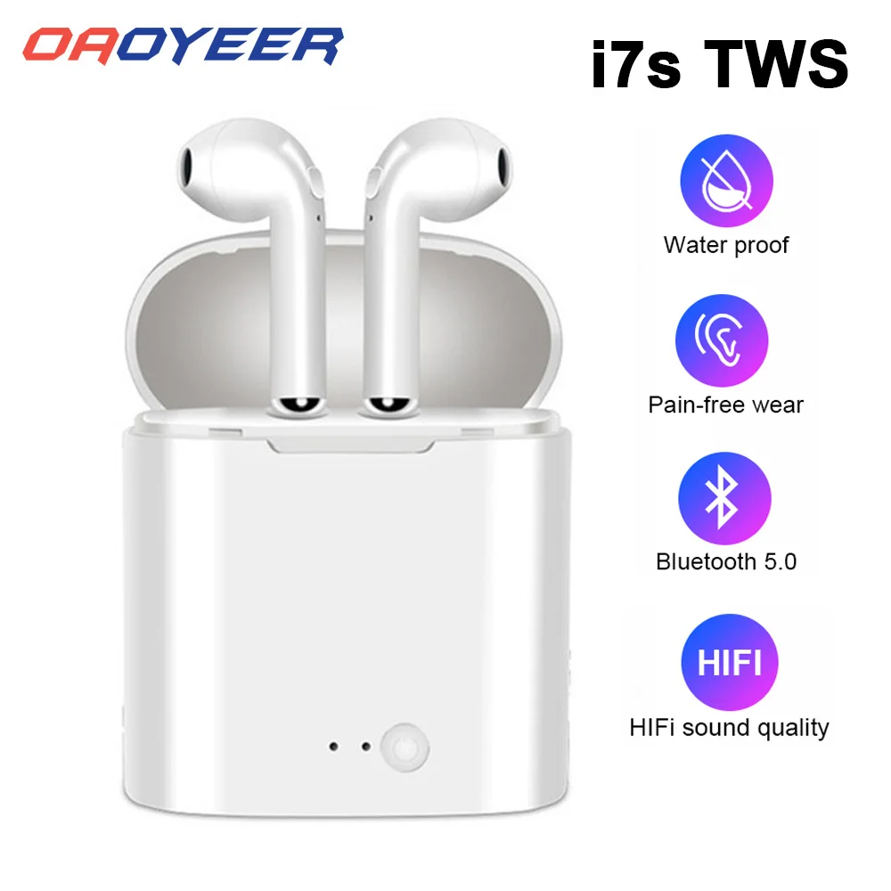 

Беспроводные наушники i7s TWS, Bluetooth-совместимые наушники 5,0, стереонаушники с басами, спортивные стереонаушники Водонепроницаемая гарнитура ...