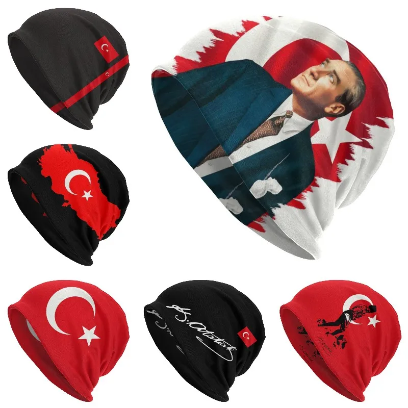 Turkey Flag Bonnet Femme Hip Hop Knitted Hat For Men Women Autumn Winter Warm Turkish Leader Mustafa Kemal Ataturk Beanies Caps