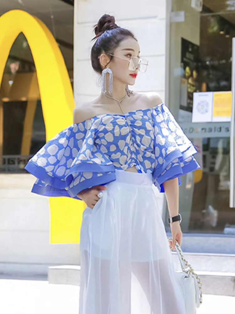 

Print Colorblock Shirt For Female Slash Neck Butterfly Short Sleeve Sexy Women 2022 Summer Fashion Simple Clothing Style M062