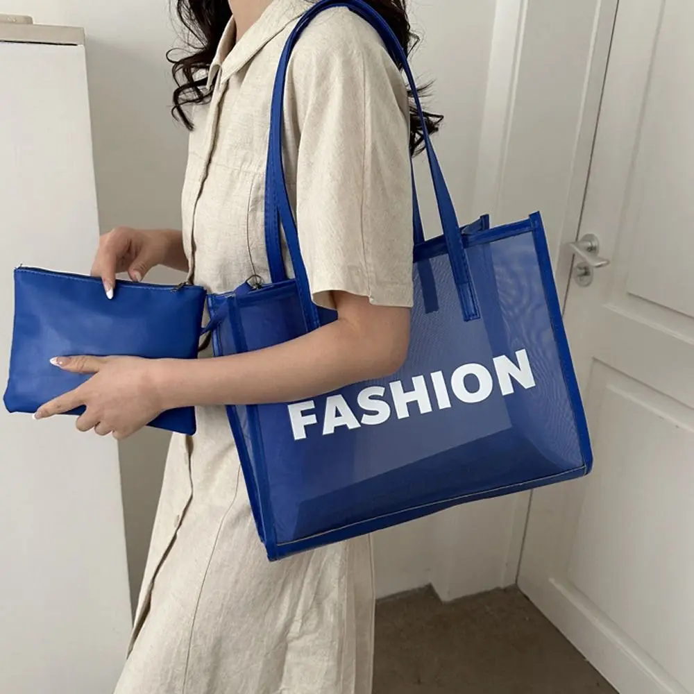 

Capacity Storage Bag PU Leather Cosmetic Bag For Girls Transparent Mesh Women Tote Bag Ins Shoulder Bag Ins Handbag