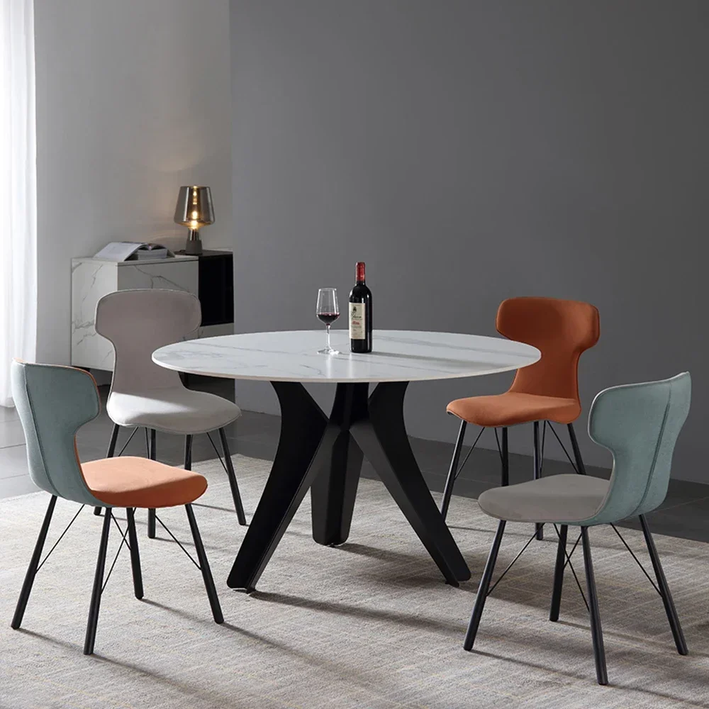 Современные круглые мраморные обеденные столы и стулья черный металлический