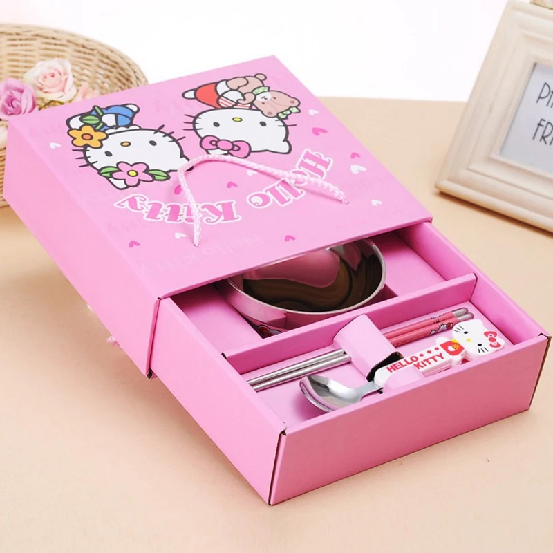 Детская миска Hello Kitty набор из трех предметов с мультяшным аниме палочки ложка