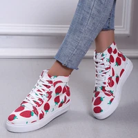canvas shoes vulcanized shoes flat womens shoes womens printing breathable autumn new strawberry shoes casual shoes plus size