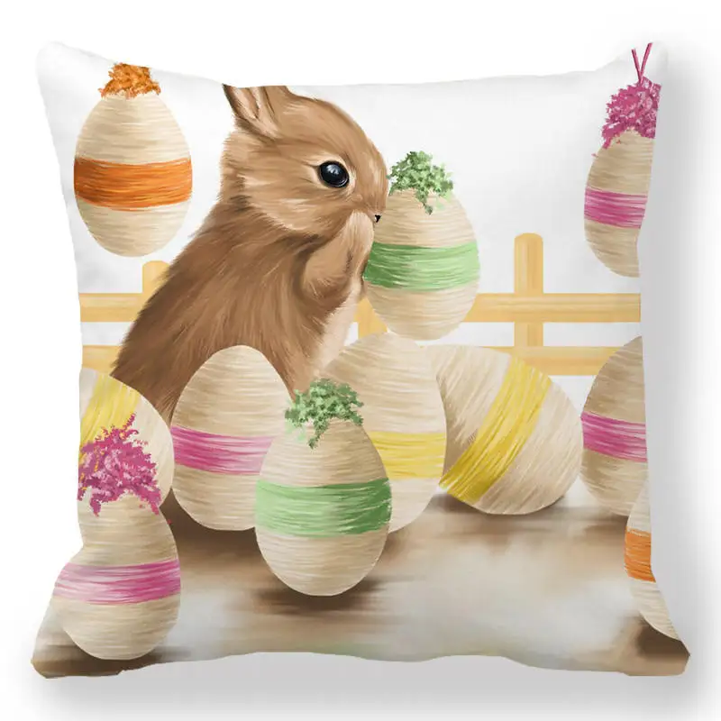 

Easter Bunny Printed Cushion Cover Pillowcase Springtime Easter Eggs Hare Pillow Covers Farmhouse Home Decorations