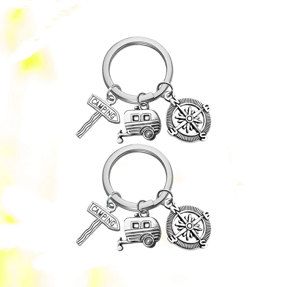 

2pcs Compass and Sign Design Keyring Souvenir Key Holder Outdoor Gifts Theme Keychains Pendant Camper Gift Key Rings Craft