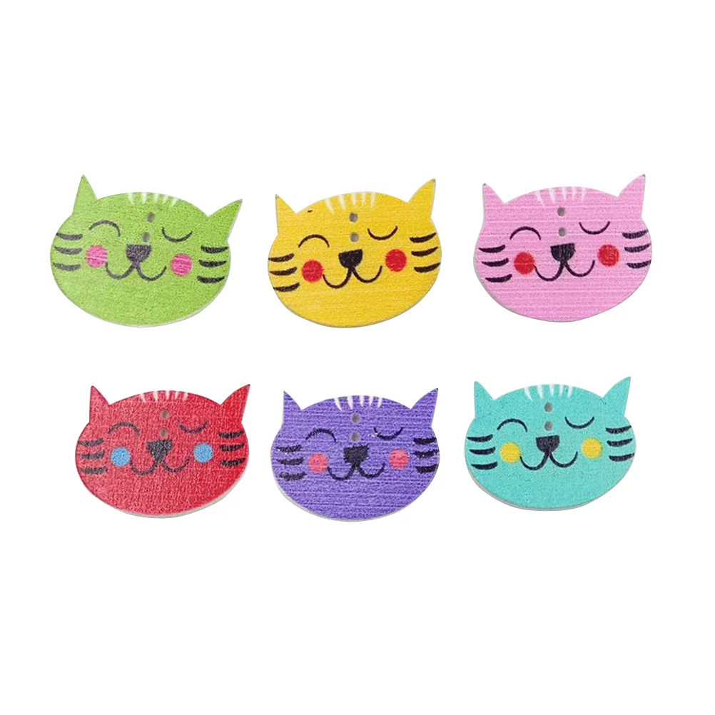 

50pcs Wood Buttons DIY Animal Cat Pattern Lovely Environmental Protection 2 Holes Wooden Snaps