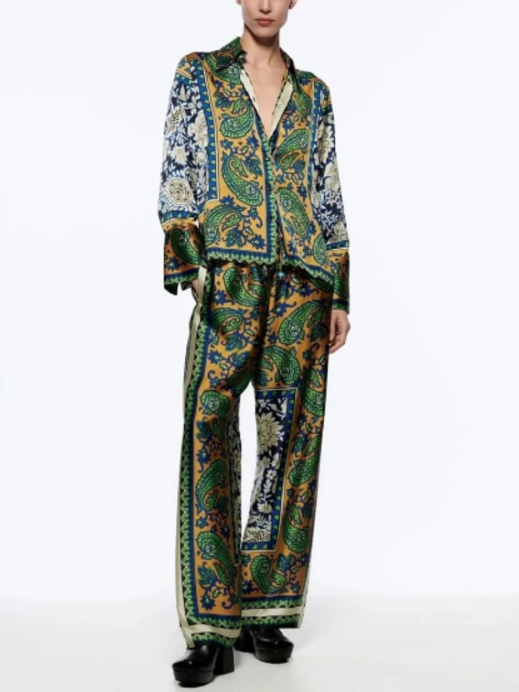 

Комплект пижамный женский из 2 предметов, рубашка и брюки с модным принтом, элегантная одежда для сна, домашний костюм для женщин, весна-лето