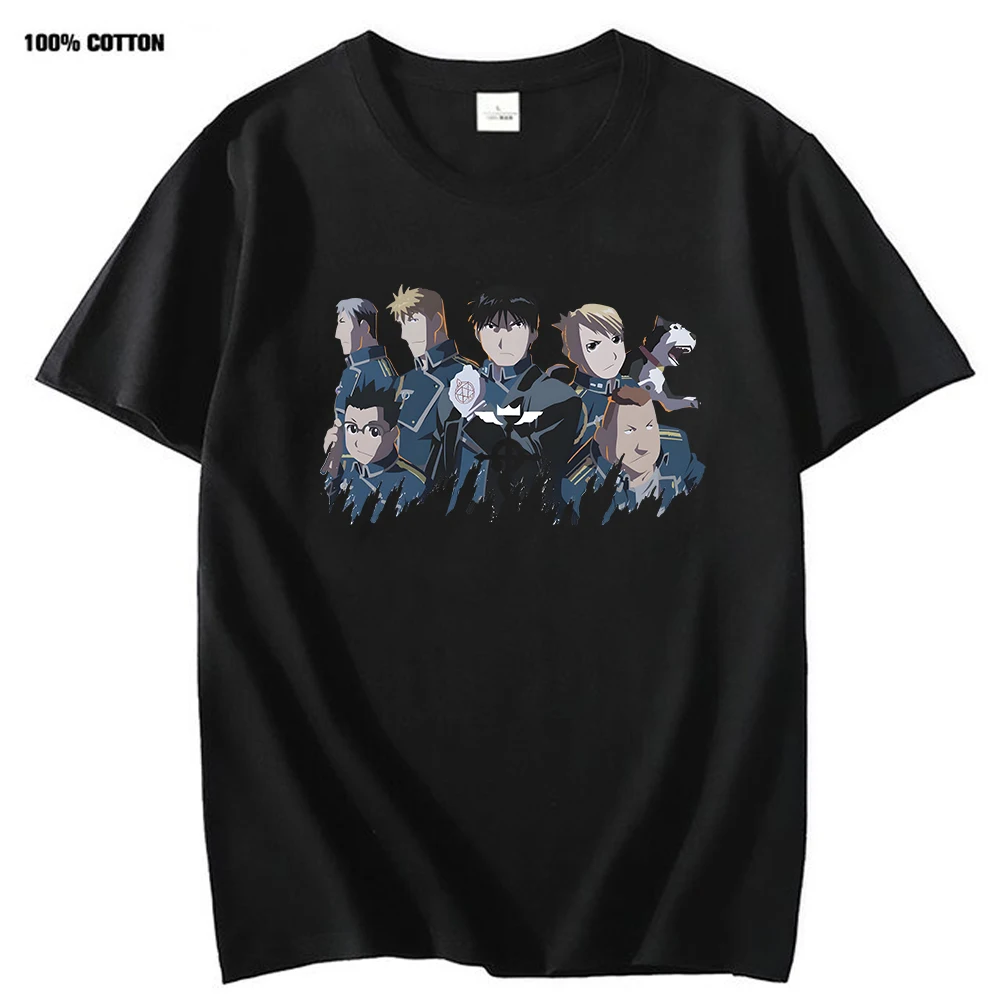 

Государственные футболки с альхимистами из цельнометаллического металла, футболка с рисунком аниме, Мужская футболка из 100% хлопка, футболка в стиле Харадзюку, женская футболка, Готическая футболка