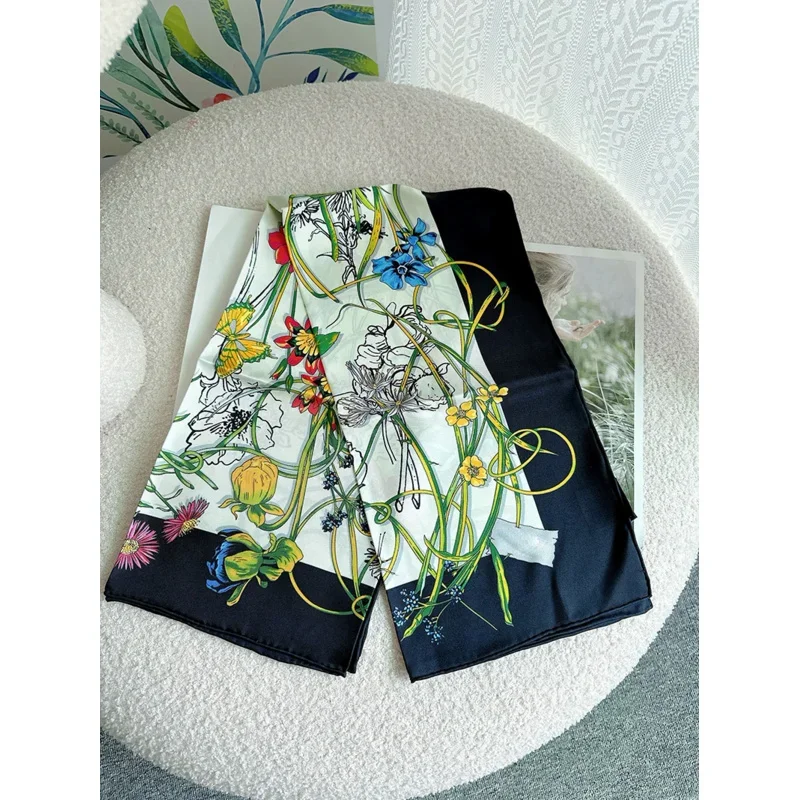 2024 шелк натуральный 100 ℅ шарф женский роскошный дизайнерский 90x90 цветочный