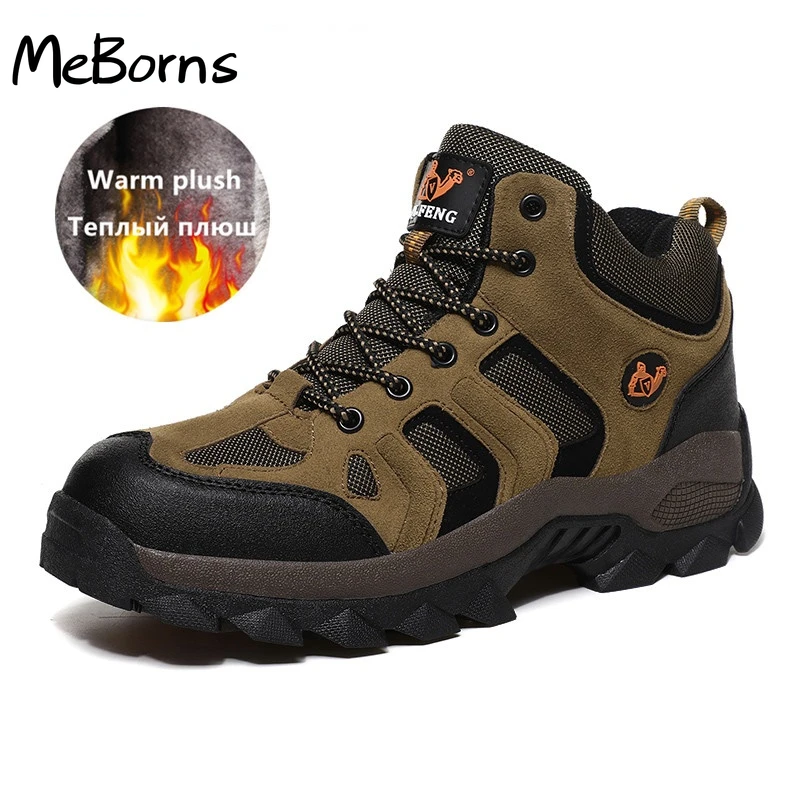 

Брендовые мужские зимние ботинки, плюшевые теплые мужские зимние ботинки, уличные удобные мужские ботильоны, водонепроницаемые походные б...