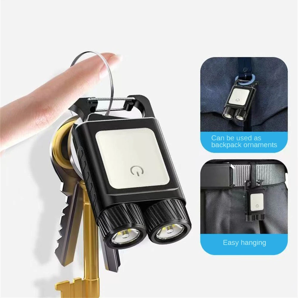 

LED Portable Flashlight Lantern Rechargeable Work Lamp Outdoor Camp Bottle Opener Light Mini Keychain Spotlight Camping Supplies