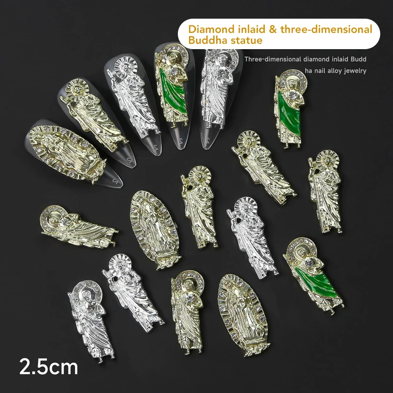 

Подвески для ногтей Дева Мария 3D Алмазные металлические ногти искусство сплав ювелирные изделия Позолоченные салонные Типсы маникюрные ук...