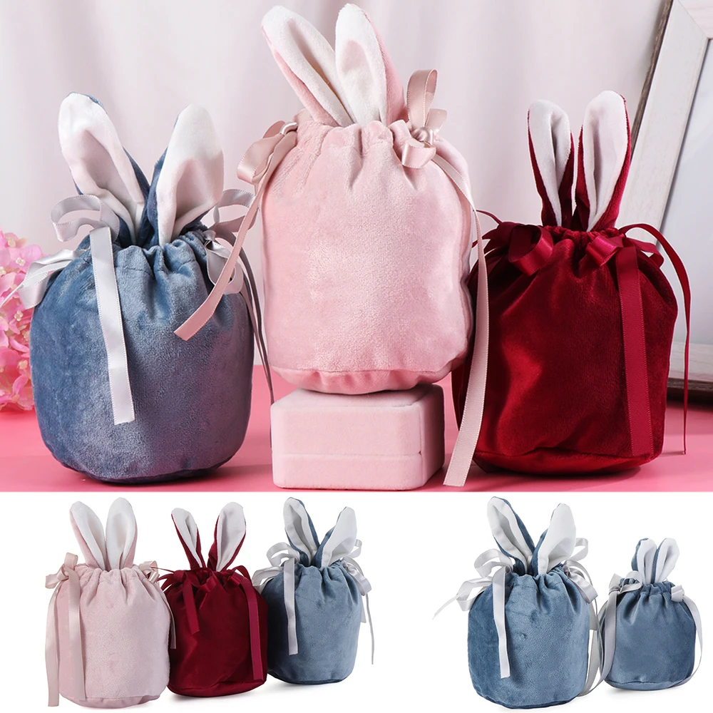 

Cute Bunny Ears Candy Bags Flannelette Easter Rabbit Chocolate Gift Packing Bags Wedding Birthday Party Jewelry Organizer