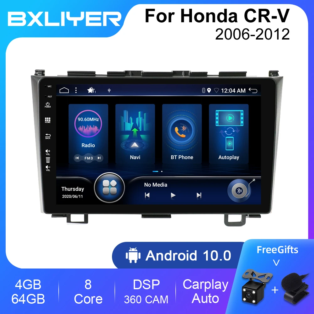 

BXLIYER Android 10 Auto Car Radio For Honda CR-V 3 RE CR V 2006-2012 Multimedia Video Player 2 Din GPS Navigation Carplay 4G+64G