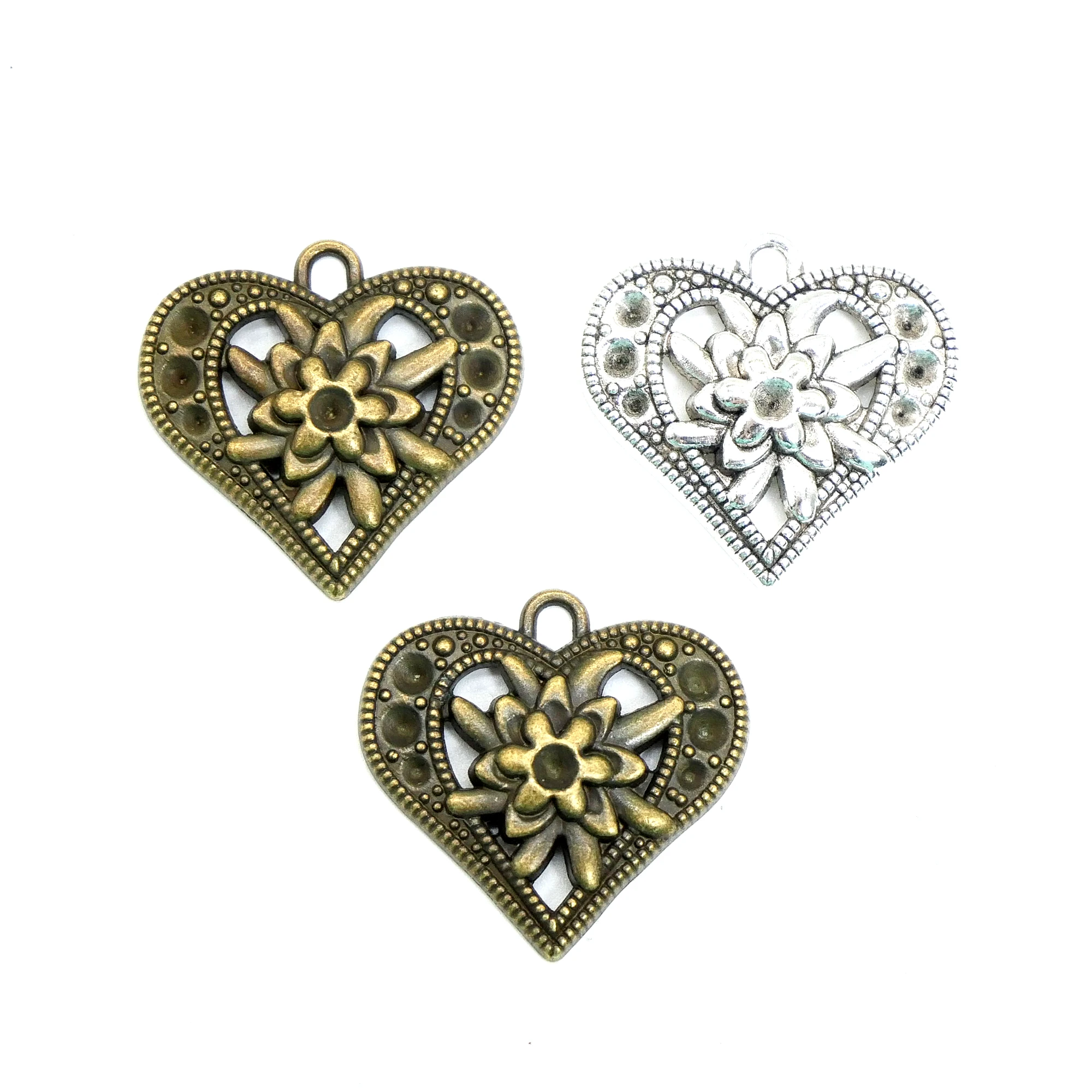 

Romantic 12 Pcs Antique Alloy Hollow Flower Love Heart Pendant Fit DIY Charms Jewelry Making Accessories
