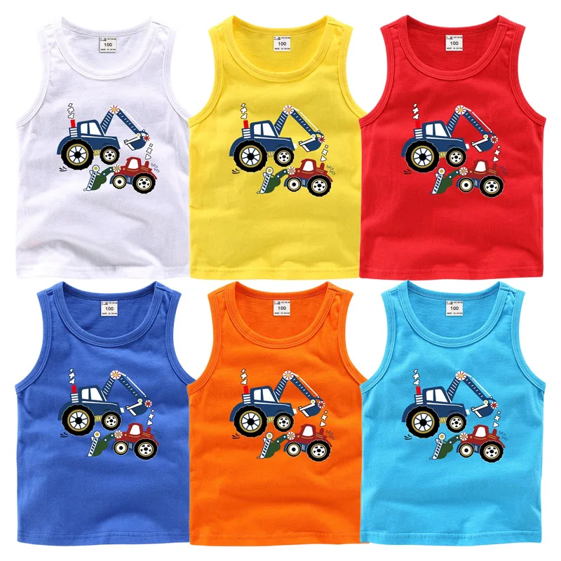 

Cartoon Excavator Kids Vest 2023 New Summer Camisole Boys Cotton Bottoming Shirt Children's Sleeveless T-Shirts Dropshipping