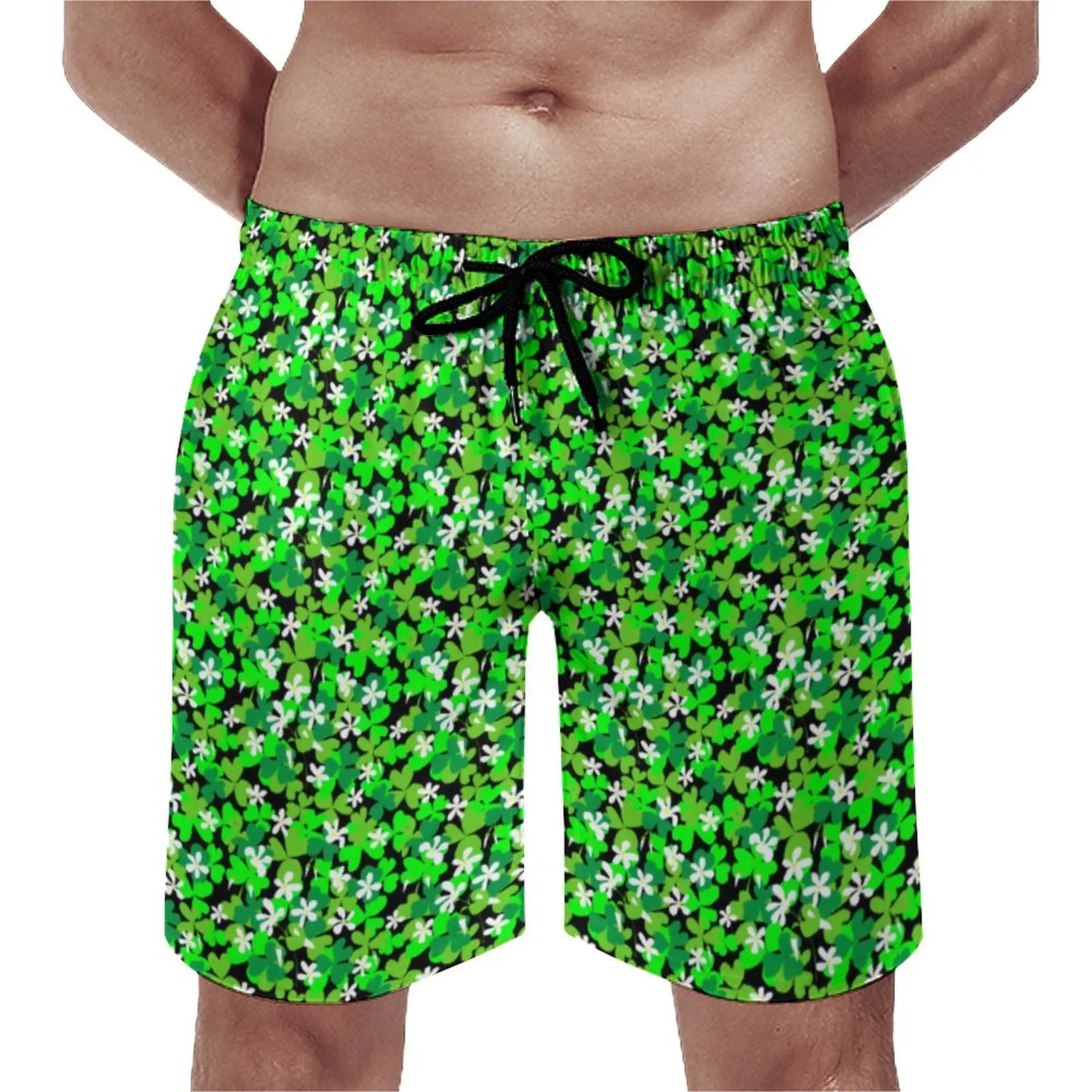 

Шорты пляжные мужские с принтом зеленых листьев, удобные короткие штаны для бега, забавные пляжные трусы на удачу, большие размеры