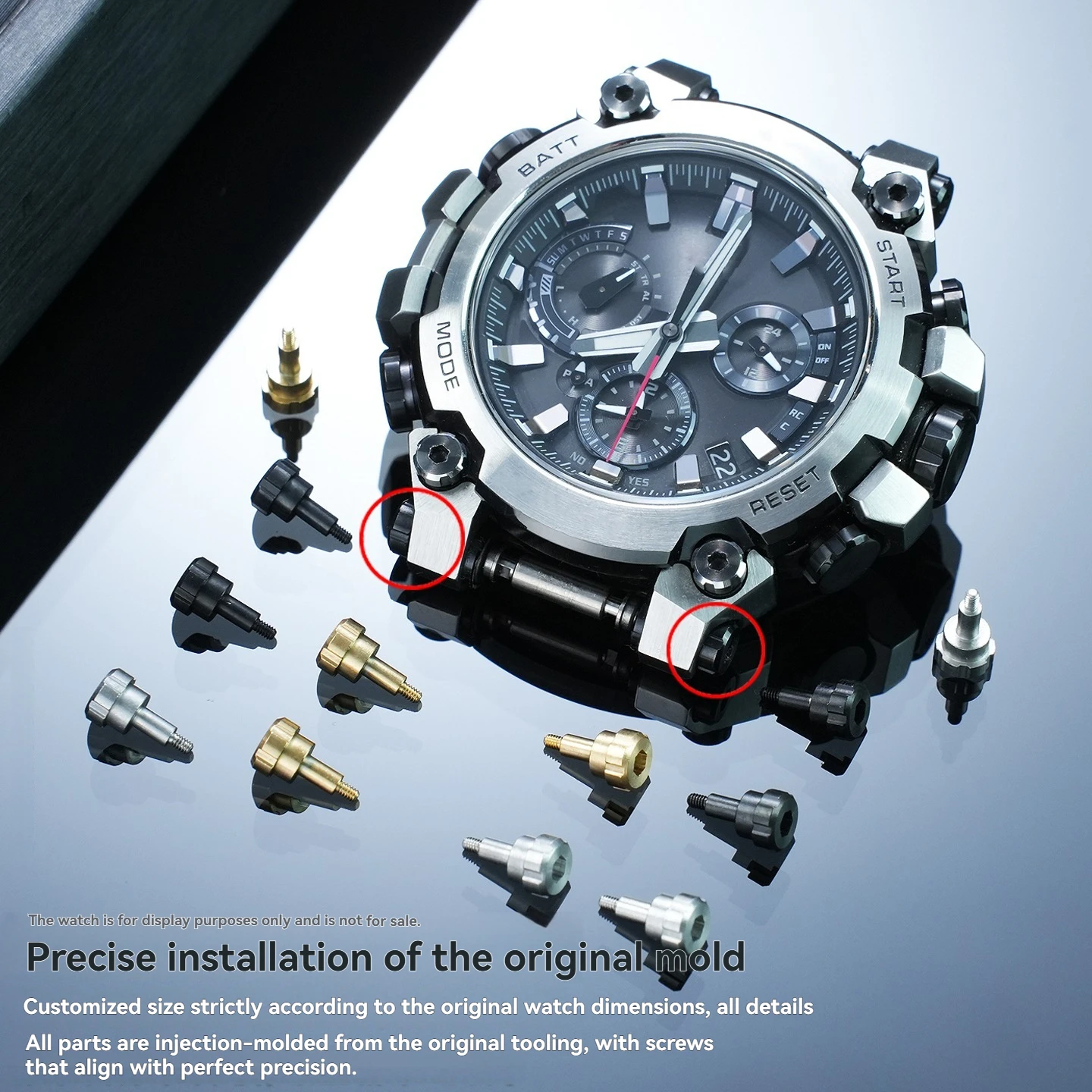 Фото Подходит для Casio G-SHOCK MTG-B3000: боковой винт циферблата, соединительный стержень для часов MTG-3000, боковая гайка корпуса, женские аксессуары. №3