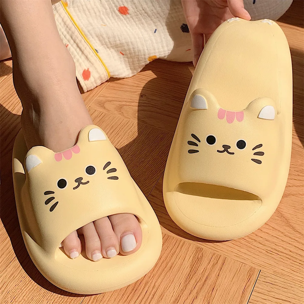 2023 New Cartoon Cats Pattern Cute Cat Ears Design Women Slipper Men Summer Leisure Slides Sandals Couple home Woman Shoes