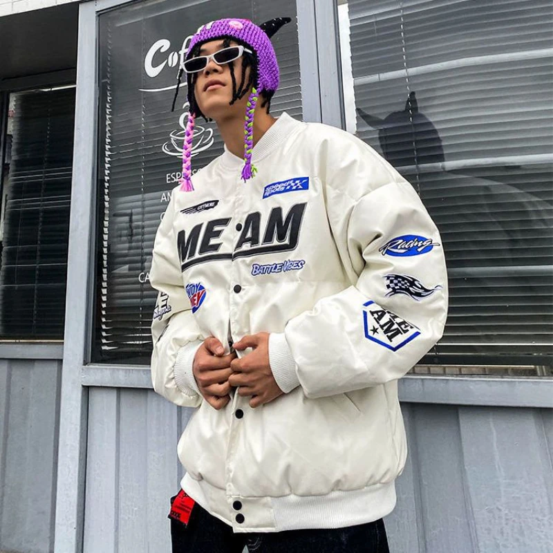 American Racing Jacket Thicke Padded Men Winter 2022 Streetwear Baseball Uniform Silk Wool Jacket Trend Winter Jacket Men Parkas