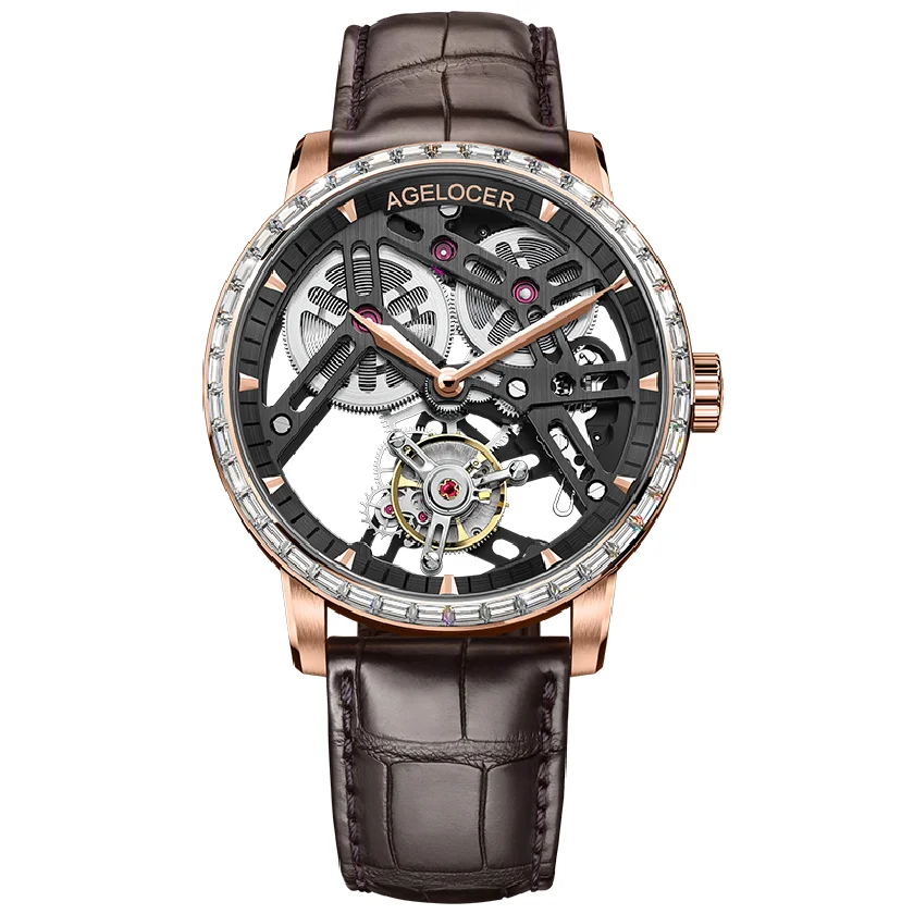 

AGELOCER 100% Real Tourbillon Mechanical Watch Men Sapphire Wrist Mens Watches Skeleton Watch Clock Man Relogio Masculino