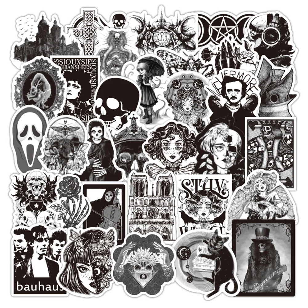

10/30/50 шт. новые черно-белые готические стикеры «сделай сам» Мультяшные творческие аниме детские украшения для стола автомобиля гитары водонепроницаемые оптовая продажа